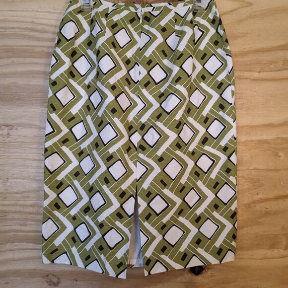 LAFAYETTE 148 Pencil Skirt Size 6 Geometric Retro Vtg 90s Green White Silk Blend - Picture 4 of 9
